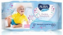 Aura Влажные салфетки ultra comfort sensitive с алое, 60 шт					