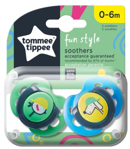 Tommee Tippee Пустышка силиконовая Fun Style Pasare/Cain, 0-6 месяцев, 2 штуки